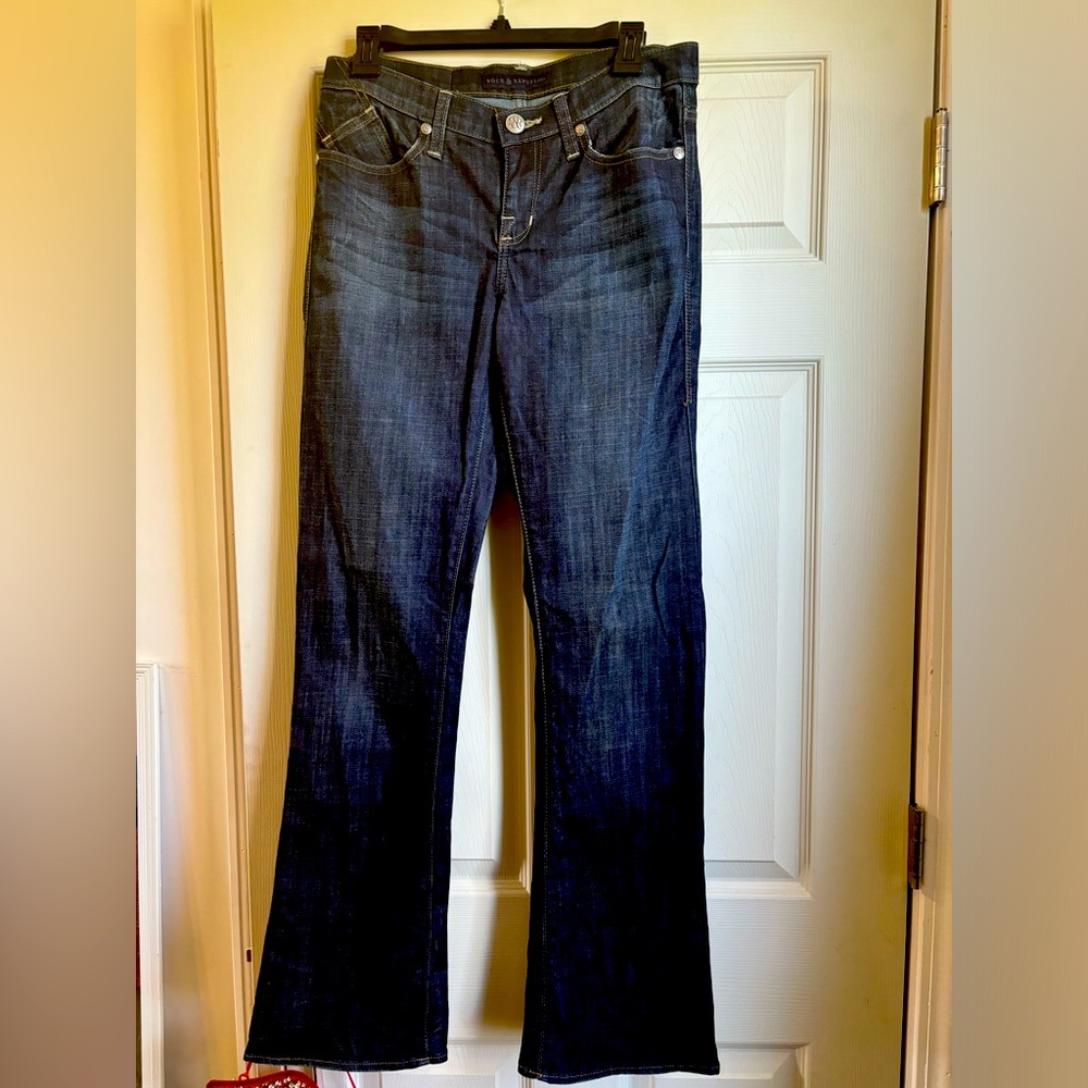 Flare leg, dark wash jeans